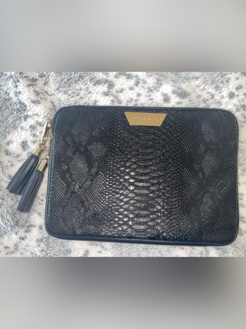 Christian Siriano Black Textured Laptop Sleeve with Tassels